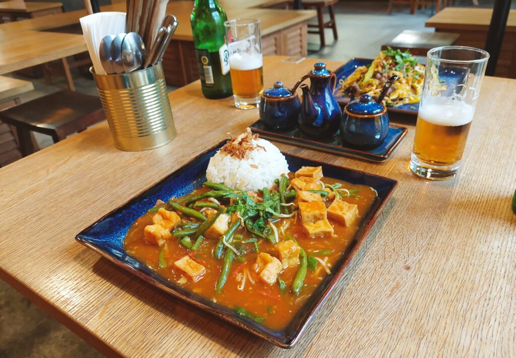 Vegan tofu and tomato sauce dish from Cà Phê Cổ Vietnamese Restaurant in Prague