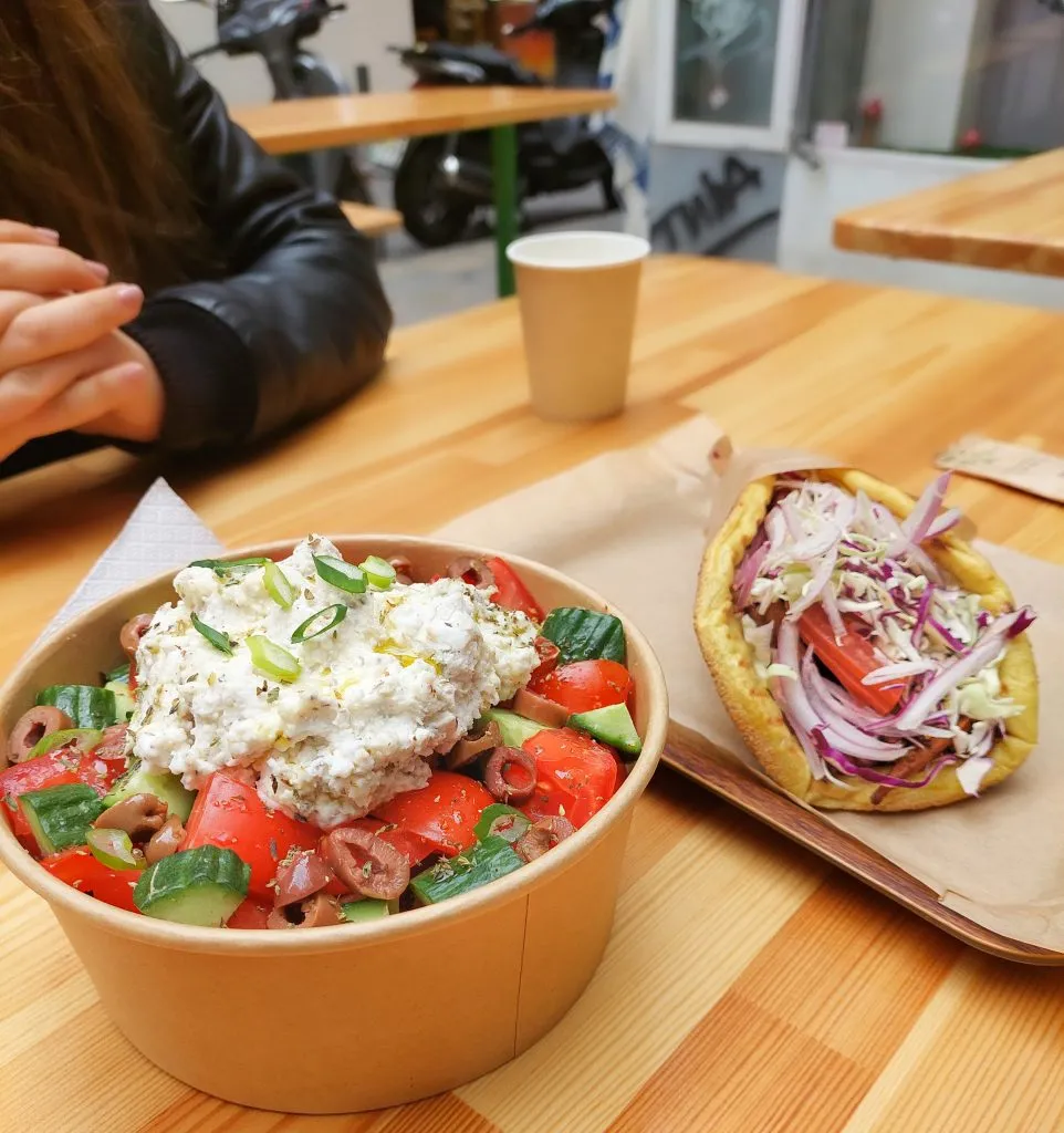 The Space Gyro and Greek Dakos salad at the Vegan Beat - Vegan Restaurants in Athens