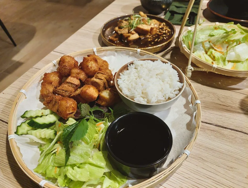 Vegan pork belly dish from Linh's vegan in Prague
