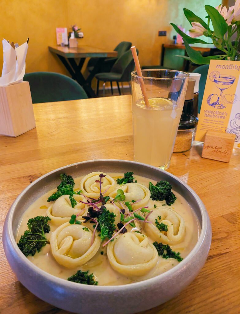 Vegan mushroom tortellini from Palo Verde in Prague