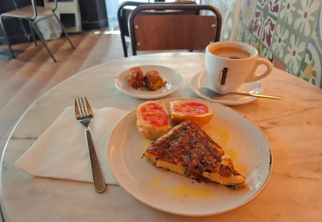 Vegan zucchini tortilla and croquettas from The Vegan Corner in Barcelona