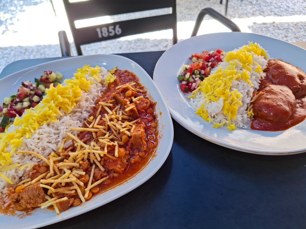 Vegan kebab and persian stew at Noush in Barcelona